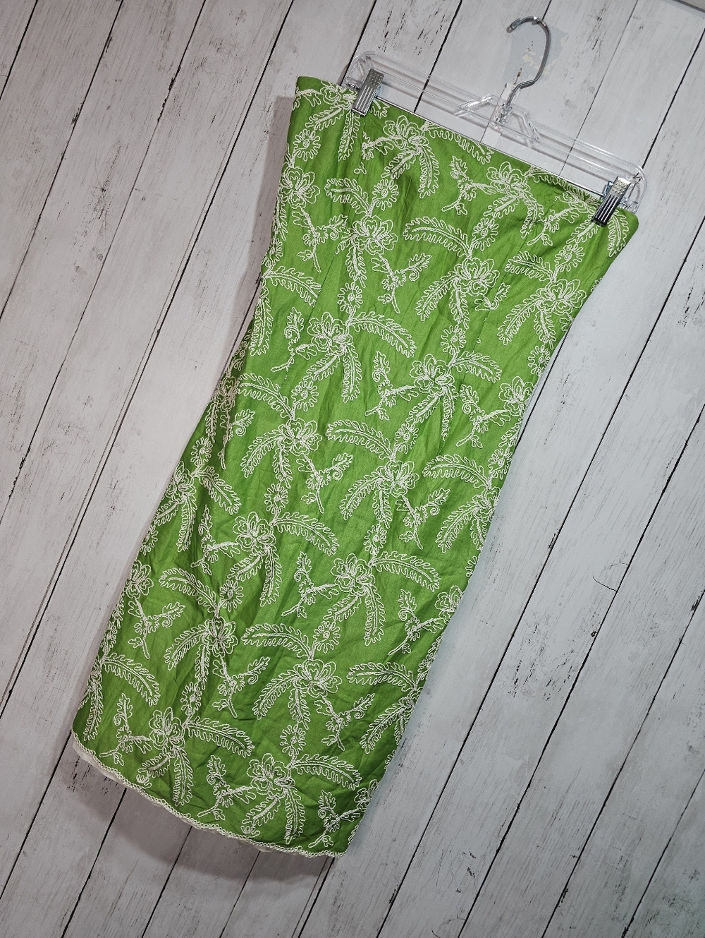 Milly Of New York Women’s Green  Embroidered Cotton Strapless Dress Size 8. - Picture 4 of 12
